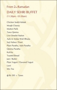 Monal Islamabad Sehri Buffet Deal 2014 Menu